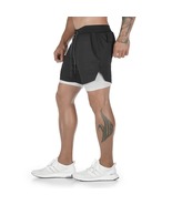 Men Running Shorts 2 In 1 Double-deck Sport Gym Fitness Jogging Pants, W... - £10.26 GBP