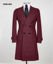 Mens Double Breasted Mid Long Red Overcoats Thick Warm Trench Coats 100% Wool - £150.35 GBP+