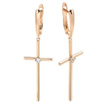 New 585 Rose Gold Glossy Cross Earrings For Women Fashion Creative Religion Jewe - £11.27 GBP