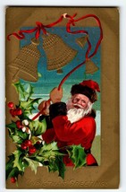 Santa Claus Christmas Postcard Saint Nick Rings Gold Bells Embossed 1909 AMP - $13.01