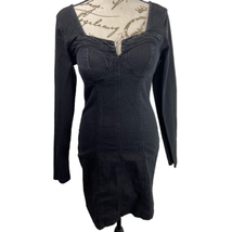 Thrill Jeans Denim Bodycon Dress Women M Black Long Slv Sweetheart Zip S... - £14.38 GBP