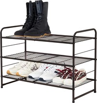 Metal Wire Utility Rack, 3 Shelves, Expandable And Stackable Shoe Rack,, Bronze. - £31.91 GBP