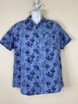 Marc Anthony Slim Fit Luxury Men Size XL Blue Floral Button Up Shirt Short Sleev - £5.37 GBP