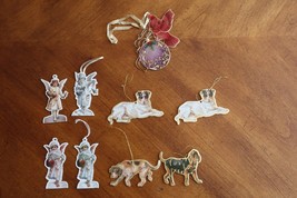 Lot 9x Some Homemade Flat Christmas Ornaments Angels Puppy Dogs Hummingbird Vtg - £7.52 GBP