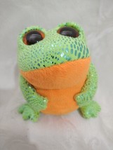 TY Beanni Boo Spekles Glitter Big Eyes Green Frog Stuffed Animal 2014 6"X6" - $12.44