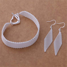 Hot New Original 925 Color Silver Net Chain Bracelets Earrings for Women Jewelry - £13.10 GBP