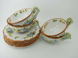 4 Italy Cups Saucers Handcrafted Painted Floral Signed Ascoli P Italia Vtg Set - £22.75 GBP