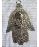 Vintage Judaica Bronze Hand Double Of Fatima Hand Engraved Amulet Talisman - $69.29