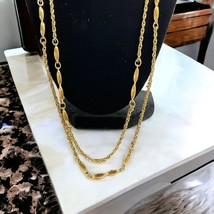 Crown Trifari Gold Tone Necklace with Hang Tag Long Chain with Gold Beads 52&quot; - £31.87 GBP