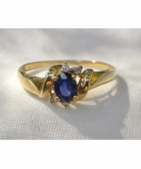 Vintage USA NATURAL .33 Ct oval Sapphire RING-4 tiny Diamonds-14kt yello... - €256,18 EUR