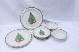 Anchor Hocking Holiday Magic Xmas Tree Lot of 12 Dinner Salad Plates Bowls - £50.51 GBP