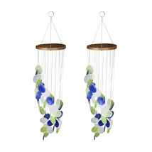 Set of 2 Blue Green and White Capiz Shell Wind Chime 29 Inches Long - $46.59