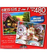 Dream Cottage / Vintage Pink and Blue Tea Cup - Total 480 Pc 2 in 1 Puzzle - £13.58 GBP