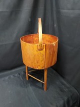 AMAZING Early Primitive Hand Made Wooden Sewing Planter Stand Bucket 3 Legs - $299.99