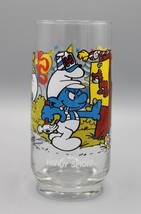 Vintage 1983 Handy Smurf  6&quot; Drinking Glass Peyo Libbey Glass Collector&#39;s Glass - £7.75 GBP