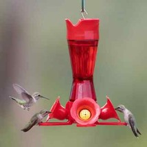 Hummingbird Feeder Red Glass 8 oz. Capacity Yard Garden 4 Feeding Ports ... - $21.24