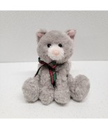 Gund Gray Kitty Jingles 88097 Plush Cat Rattle Red Green Plaid Bow 4&quot; Ch... - £14.81 GBP
