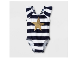 Cat &amp; Jack™ ~ Infant Size 18 Month ~ Navy &amp; White Striped ~ One Piece Swimsuit - £11.95 GBP