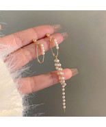 长款不对称别针造型耳钉小众优雅珍珠耳环创意气质ins风耳饰H6361 - $7.70 MXN