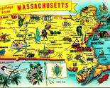 Greetings From Massachusetts Mappa Vista Ma Unp Cromo Cartolina E5 - $4.04
