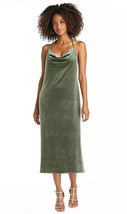 Dessy LB020..Cowl-Neck Convertible Velvet Midi Slip Dress..Sage Green..Size M - £67.58 GBP