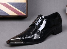 Classic Black Business Formal Metal Pointed Toe Male Scale Genuine Leather Oxfor - £191.88 GBP