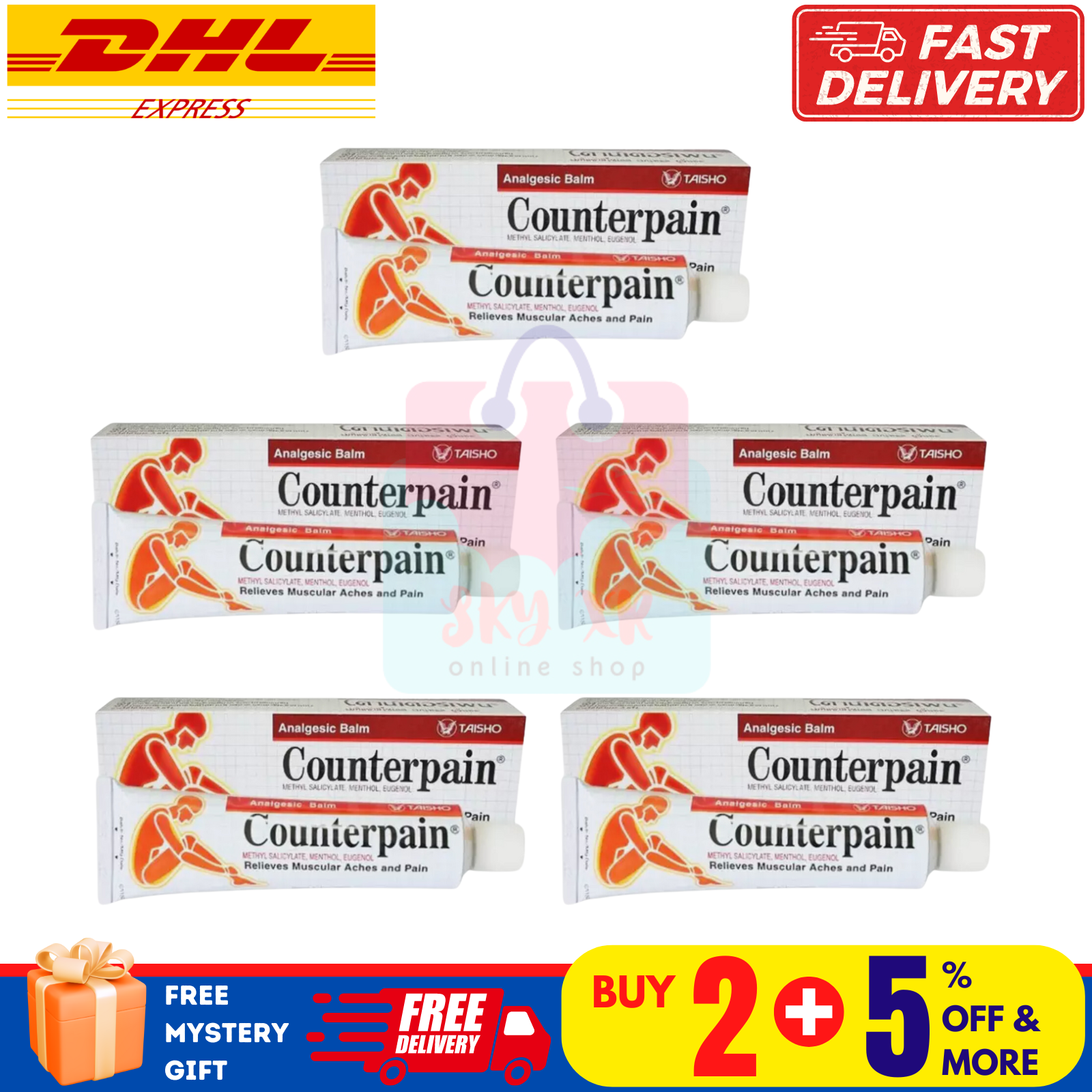5 X Counterpain Red Warm Hot Relief Muscular Pain Massage Analgesic Balm... - $75.74
