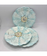 Lot of 3 Pier 1 Hand Painted Earthenware Cassidy Blue Floral Salad Plates - $39.51 CAD