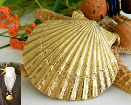 Vintage Scallop Shell Tropical Seashell Necklace Cork Wood Beads Cord - £15.91 GBP