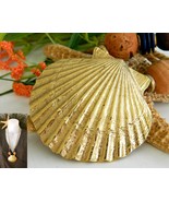 Vintage Scallop Shell Tropical Seashell Necklace Cork Wood Beads Cord - £15.85 GBP