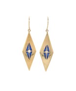 14k Yellow Gold Plique-A-Jour Blue Enamel Genuine Diamond Drop Earrings ... - $1,133.55