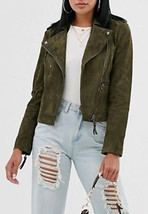 Veste en cuir suédé vert femme Biker Moto sur mesure taille SML XL XXL 3XL - £126.53 GBP+