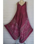 New Sacred Theads Burgundy White Exotic Border Print Palazzo Rayon Jumpsuit - £24.40 GBP