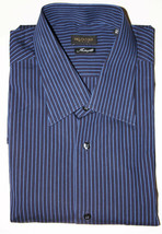 VALENTINO Roma INTERFIT Dress SHIRT Cotton Striped Blue 17 1/2 ( 44 ) - $178.17