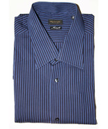 VALENTINO Roma INTERFIT Dress SHIRT Cotton Striped Blue 17 1/2 ( 44 ) - $244.18 CAD