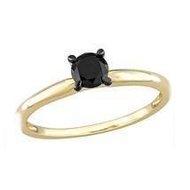 1/2 CT Black Simulated Diamond Solitaire Promise Ring Yellow Gold Plated Silver - £66.90 GBP