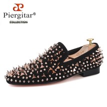 handmade black cow leather men shoes with rose gold spiked design fashion red bo - £236.21 GBP