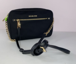 Michael Kors Crossbody Bag Polly East West Black Nylon Leather Medium Zi... - $49.49
