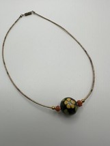 Beautiful Vintage 14.75&quot; Gold Bead Cloisonne Flower Coral Bead Necklace NB3 - £16.85 GBP