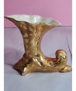 Vtg Hollywood Regency Porcelain 24k Gold Painted Funnel Horn Shaped Vase 6&quot; - £19.65 GBP