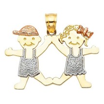 Precious Stars 14k Tri-Tone Gold Boy and Girl Mother&#39;s Day Pendant - £182.71 GBP