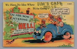Jim&#39;s Cafe Chico, NM Linen Postcard PC C-663 Now Entering Hell Vintage - £4.68 GBP