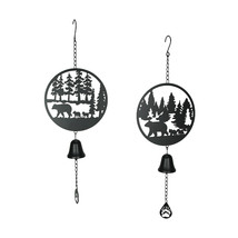 Set of 2 Metal Black Bear Family In The Woods Wind Chime Bell Home Garden Decor - £31.32 GBP