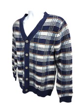 Goodfellow &amp; Co Men&#39;s V-Neck Cardigan Sweater, Blue Plaid Midweight, Rib... - $29.70