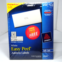 Avery #8160 Easy Peel Ink Jet Address Labels 1&quot; x 2 5/8&quot; White 2 Pk 1500 Labels - £16.83 GBP