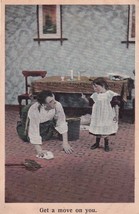 Bamforth Comic Postcard Father Scrubs Floor Child says Get a Move on You... - $57.15 MXN
