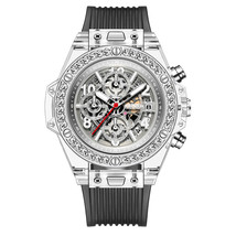 Diamond-Embedded Transparent Quartz Watch Waterproof Watch Mens Lady Couple Watc - £43.95 GBP