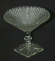 Vintage Elegant Clear Glass Sherbet Dish Knob Stem Square Base Unknown Maker - £17.40 GBP