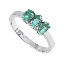 Silver Emerald Band 3 Stone Emerald Ring 1 Ct May Birthstone Ring - £40.21 GBP