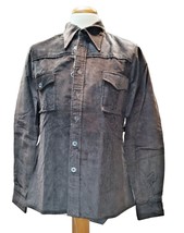 Camicia Uomo Velluto Coste Marrone Tinta Unita Cotone Vintage Militare S... - £33.66 GBP